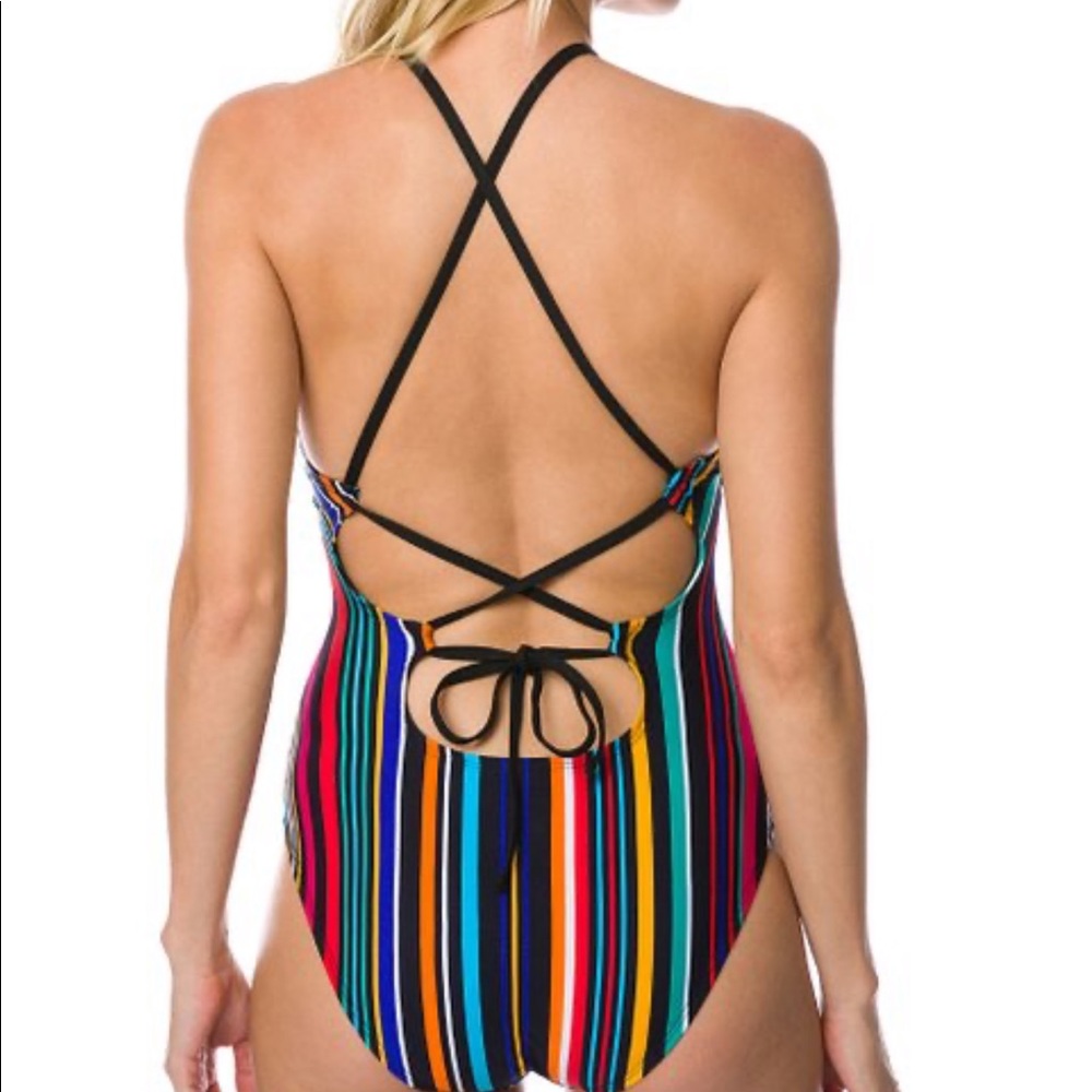 Nautica striped high neck swimsuit